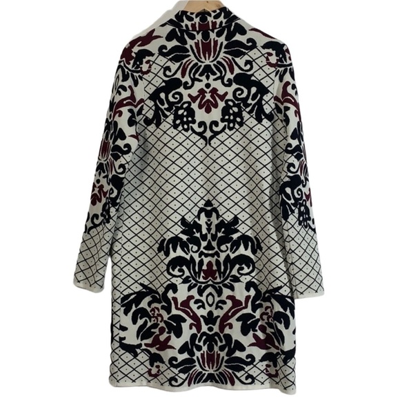 - Chico’s Cream Black Burgundy Scroll Print Cardigan Sweater - Picture 4 of 10